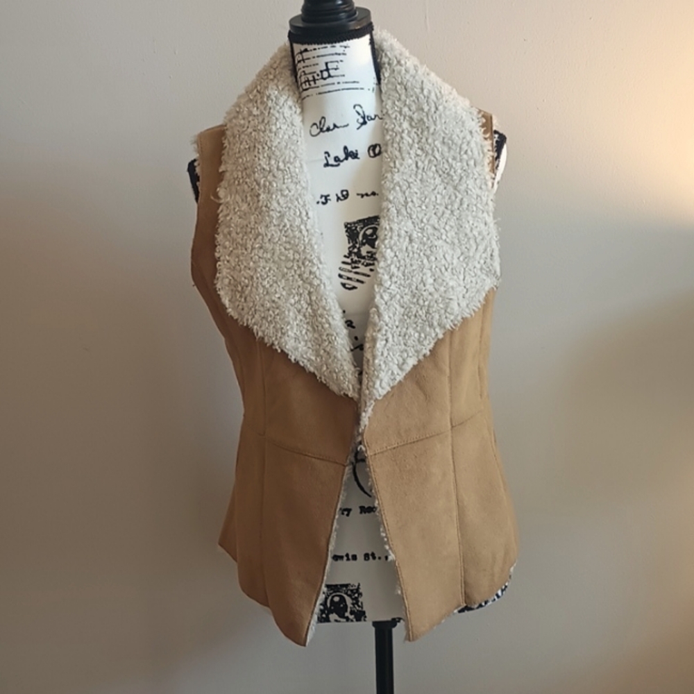 Talbot's Faux Suede Vest With Faux Fur Lining